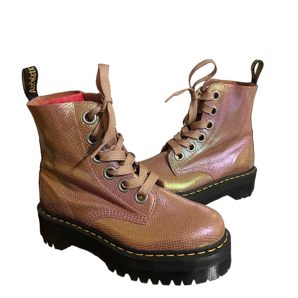 Dr. Martens Boots Molly Pink Iridescent Fairygoth Leather Platform Lace Up 9